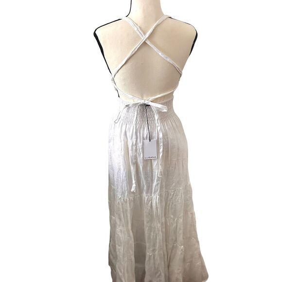 LUSANA Archie Linen Open Back Maxi Dress White NWT Sz 4 - Picture 3 of 6
